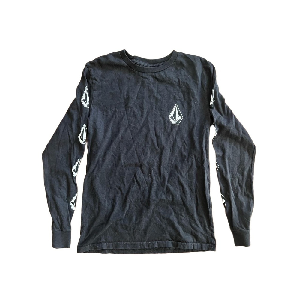 Volcom Mens Long Sleeve T-shirt Size S Black Iconic Stone Logo Streetwear Casual